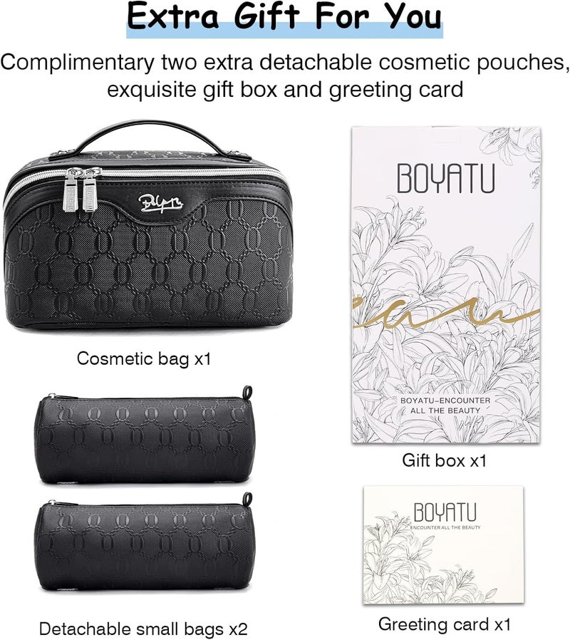 BOYATU Travel Makeup Bag for Women: Cosmetic Organizer Bag with Compartments - Leather Make up Bags Set of 3 (G-4-Black) - Image 5